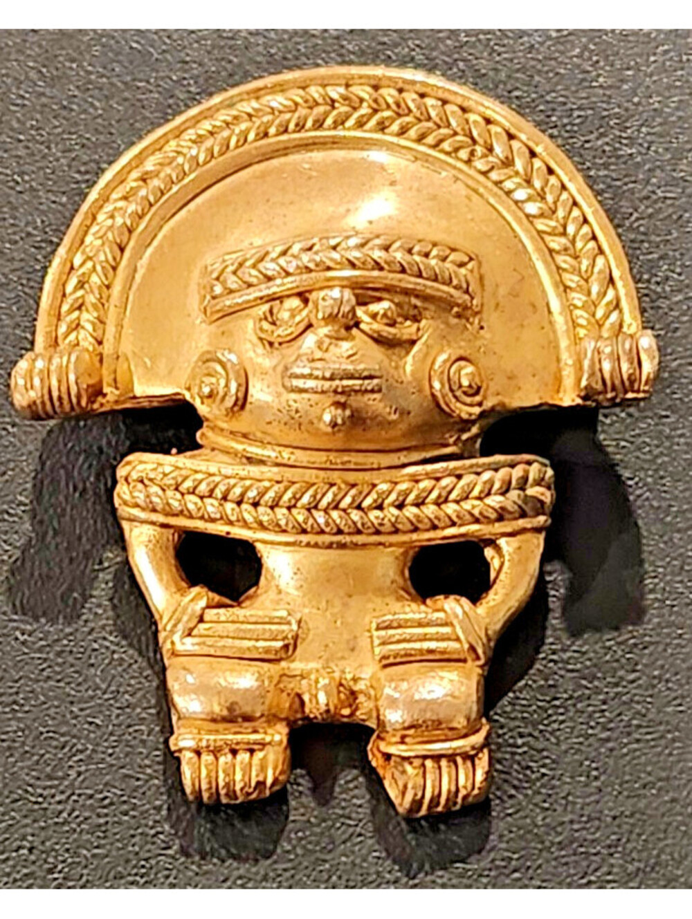 Vintage Pre-Columbian Tairona Shaman Pendant Brooch Gold Electroplated GE Mark